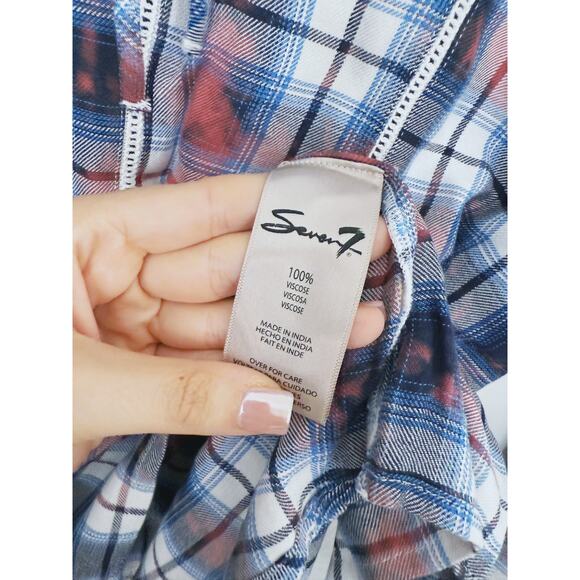 Seven 7 Flannel Plaid Relaxed Bell Sleeve Blouse Medium Boho Cozy Cabincore - Picture 4 of 6